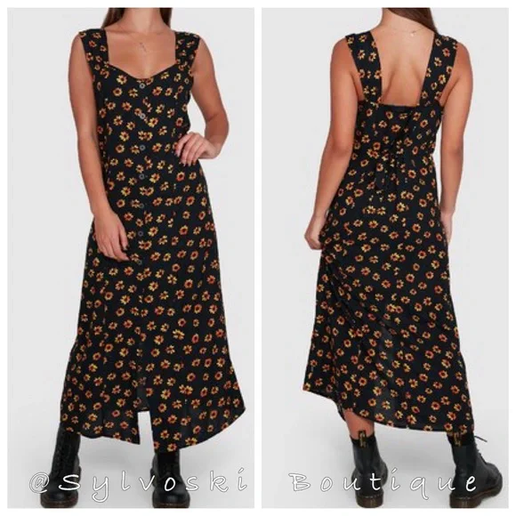 🔥RVCA PUSHIN DAISIES MIDI DRESS NWT - Picture 2 of 4